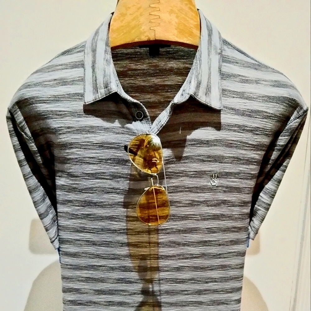 ๐๐ฅ SOLD!! John Varvatos Horizontal Stripe Grey Short Sleeve Polo - Picture 2 of 8